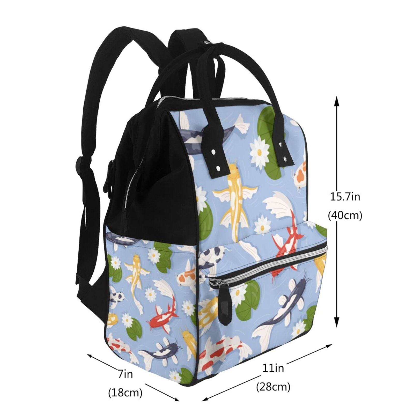 Ratiio Colorful Koi Fish Mummy Backpack - Waterproof Twill Canvas, Large Capacity Diaper Bag with Multiple Pockets and Adjustable Straps
