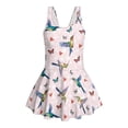 thumbnail image 4 of COEQINE Girls One Piece Swimsuit with Skirt & Built-in Brief Liner, Tank Neck Bathing Suit for Kids 3-4 Years, Polyester Spandex Swim Dress for Swim Lessons, Hummingbird Butterfly Heart, 4 of 8