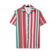 thumbnail image 2 of Camisa a rayas de verano Lars Amadeus para hombre Camisas de rayas verticales de bloque de color de playa con botones de manga corta rojo verde XXL, 2 of 6