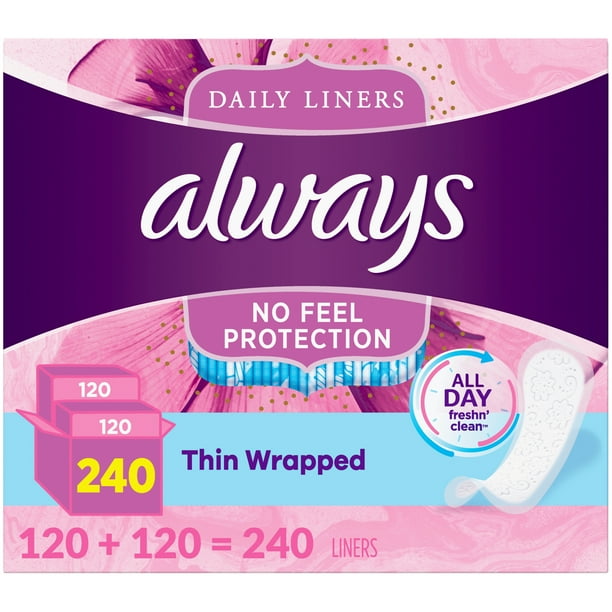 Always Thin Daily Liners Regular Unscented Wrapped, 240 Count Walmart