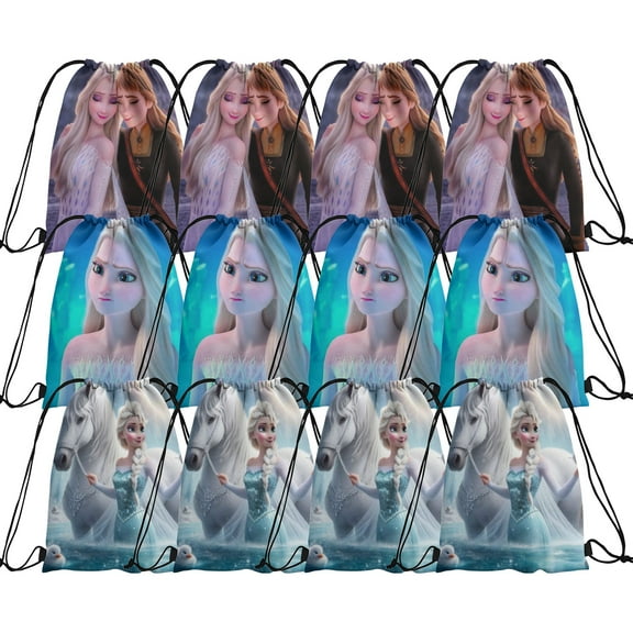 12 Pieces Cartoon Candy Drawstring Bag, Drawstring Goodie Favor Bags for forze-nKids Birthday Party Decorations 13.4 x 16inches