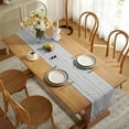thumbnail image 2 of Rustic Table Runner Farmhouse Rustic Style 13“ x 72”, Braided Striped Linen Cream Table Runner with Tassels for Dining Room Kitchen Reading Dresser Déco-Light grey, 2 of 6