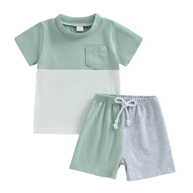 YTDSCS Infant Baby Boys Color Block Short Sleeve T-Shirt Tops + Elastic Waist Shorts Set 2PCS Outfit Summer Tees Shorts Tracksuit Set 6 Months -3 Years Old