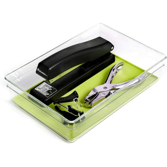 Smart Design Plastic Drawer Organizer - 9 x 6 Inch - Silicone Bottoms - BPA Free - Makeup Tray, Vanity, Utensils, Silverware Storage Bin - Kitchen - Green