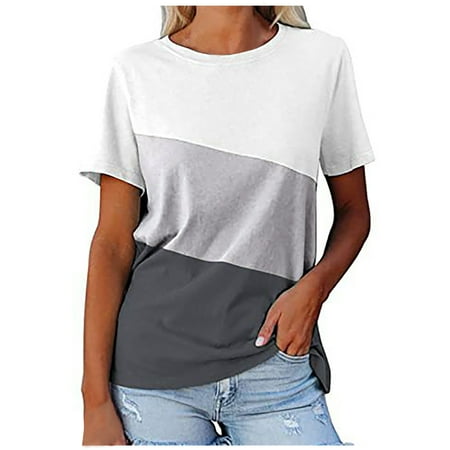 

Crop Tops for Women Sequin Tops for Women Fashion Women s Summer Crew Neck Short Sleeve Print Casual T-shirt Blouse High Top Women Maternity Tops on Sales White XL