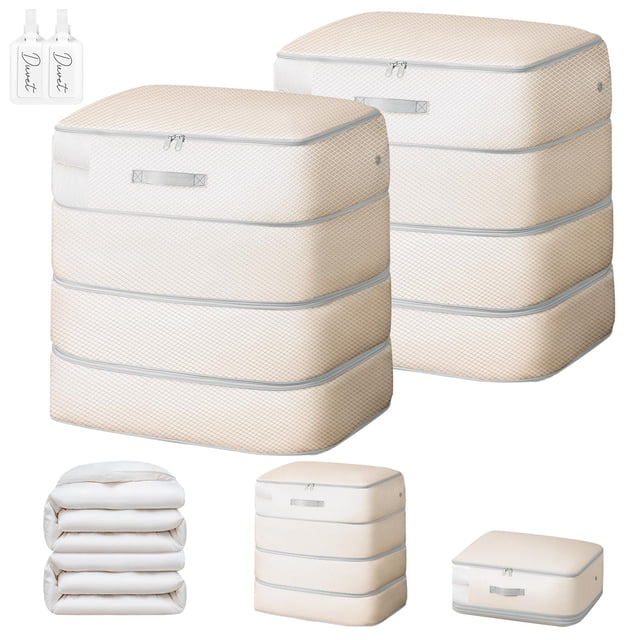 Bolsa de almacenamiento Easortm, edredón de 130 litros de capacidad, 4 capas, 2 unidades, color beig