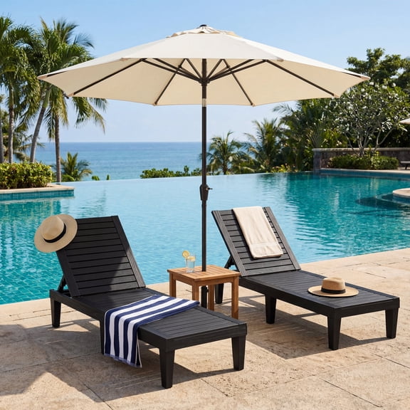 MINDYES Patio Chaise Lounge Chair, Outdoor Lounge Chair 5 Positions Pool Lounger, Black