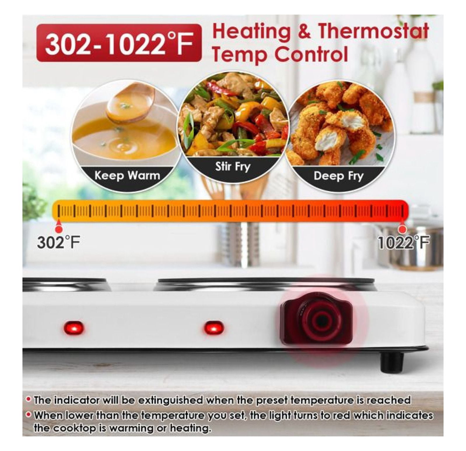 Electric Hot Plate for Cooking,Electric Cooktop 2 Burner,2000W Portable Electric Stove,Glass Cooktop Stepless Temperature Adjustments,Countertop Cooktop for Dorm,Compatible with All Cookware
