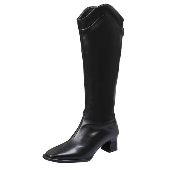 Womens Winter Boots, Casual Solid Color Round Toe Back Zipper Low Heel Long Straight Knee-High Winter Boots, Women's Boots