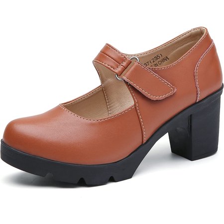 

Women s Leather Classic Mid Heel Mary Jane Square Toe Oxfords Platform Dress Pumps Shoes