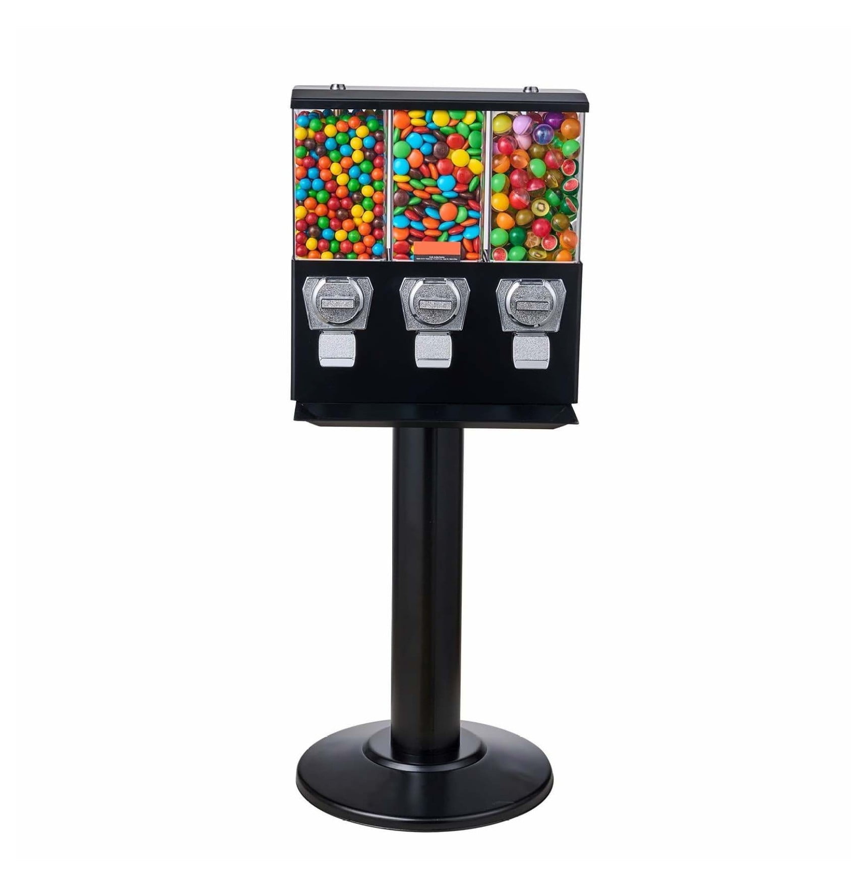 Gumball Machine with Stand - Black Vintage Candy Dispenser - 3 Slot Vending Machine - Coin Operated - 8lbs Capacity - for Restaurants, Malls, Home