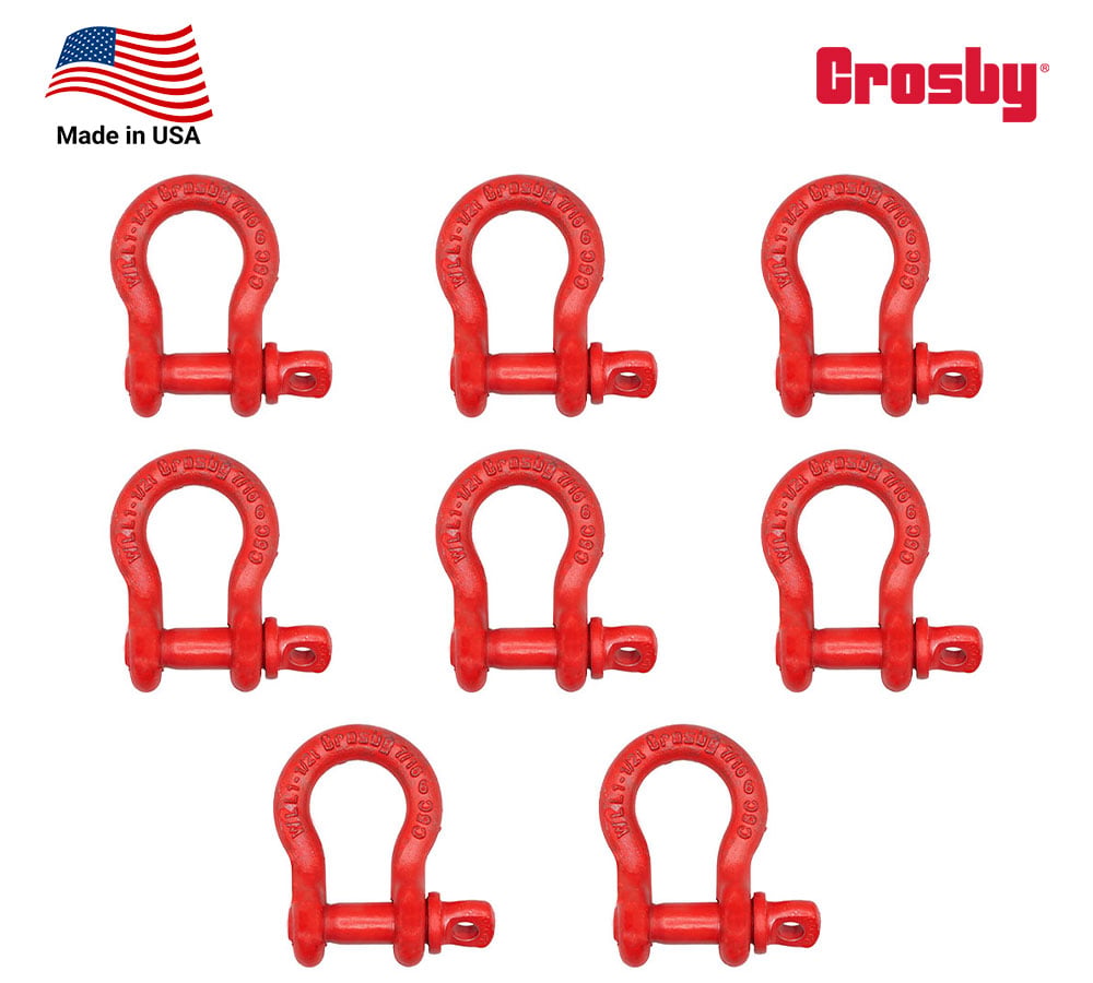 8 Pack Crosby S-209 7/16" Anchor Shackle Carbon Steel w/Alloy Screw Pin 3,300 lbs WLL, Red Painted Heavy Duty D Ring Shackle for Towing, Rigging & Vehicle Recovery, 1018446