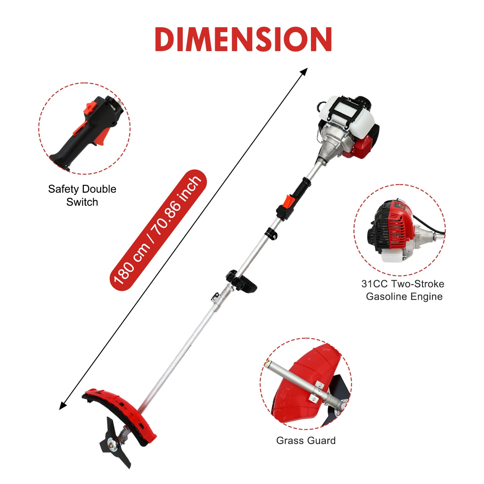 BAOKALER 31CC 4-Cycle Gas String Trimmer Weed Wacker, 16" Gas Weed Eater Weed Trimmer