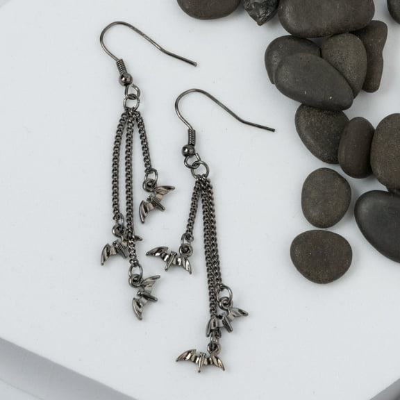 Howard's Halloween Hematite Bat Charm Chandelier Earrings for Women