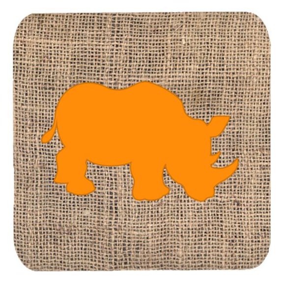 Rhinoceros Burlap And Orange Foam Coasters - Set 4, 3.5 x 3.5 In.