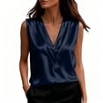 thumbnail image 3 of VBVC Women's Satin V Neck Tank Tops, Ladies' Sleeveless Pleated Dressy Blouses, Elegant Office Work Silky Camisole Tops For Women, Navy , S-3XL, 3 of 7