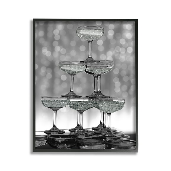 Stupell Industries Stacked Champagne Glasses Food & Beverage Photography Black Framed Art Print Wall Art, 11 x 14