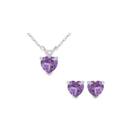 Amethyst Heart Set - Amethyst Heart Earrings and Pendant Necklace Set 1.50 Carat (ctw) in Sterling Silver