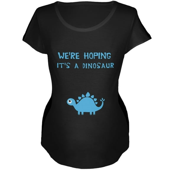 We're Hoping It's a Dinosaur Boy Black Maternity Soft T-Shirt - Large
