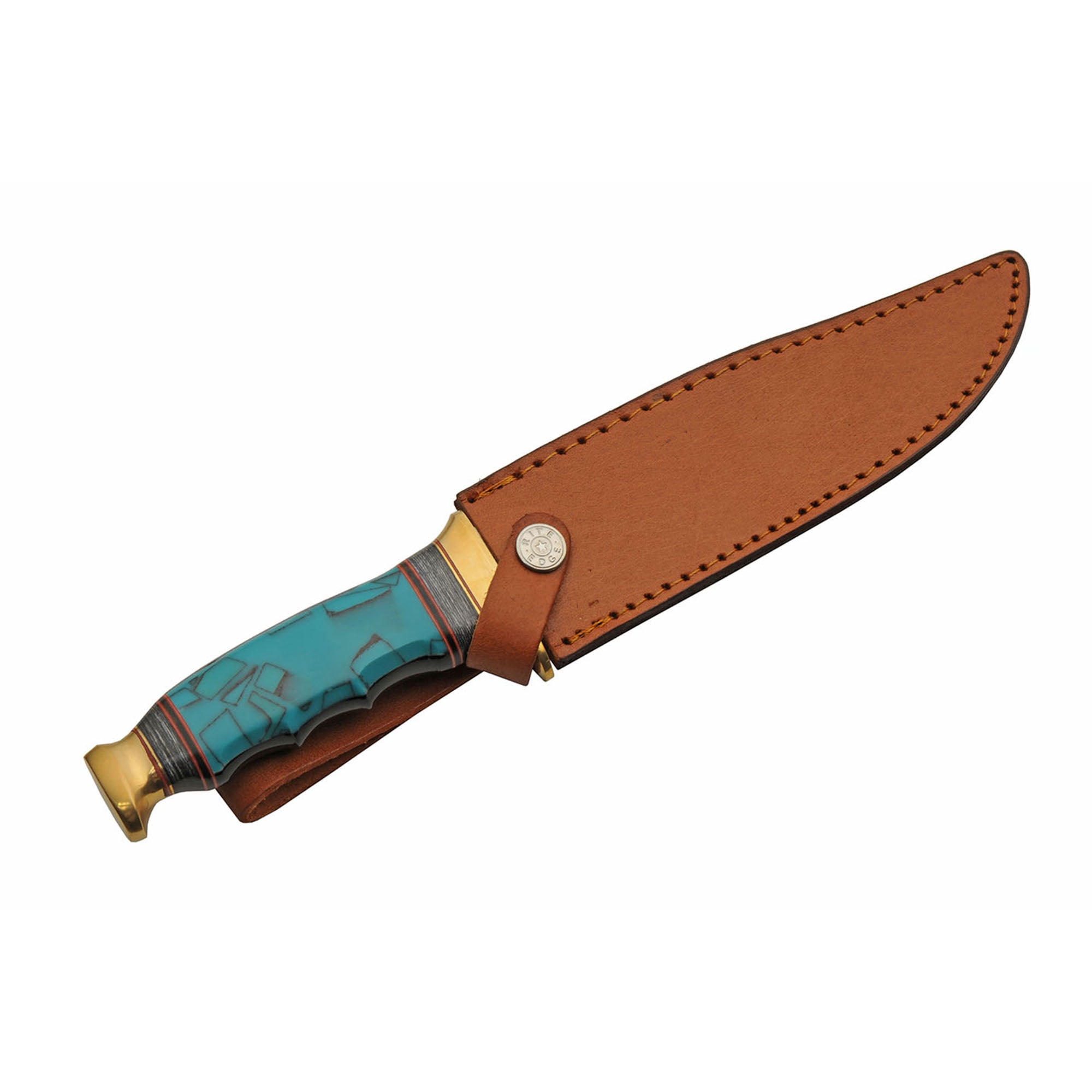 SZCO 12.25 Inch Turquoise Bowie Knife Fixed Blade Stainless Steel Blade Pakkawood Handle Brass Guard Outdoor Hunting Knife with Sheath
