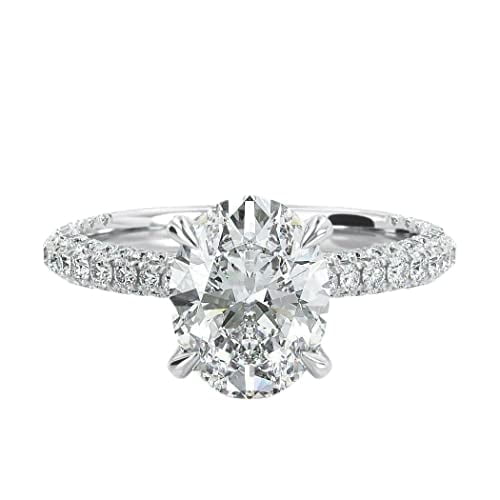 HeartsAndYou 5ct Oval Cut Moissanite Accent Hidden Halo Engagement Ring for Women 18k White Gold over Silver