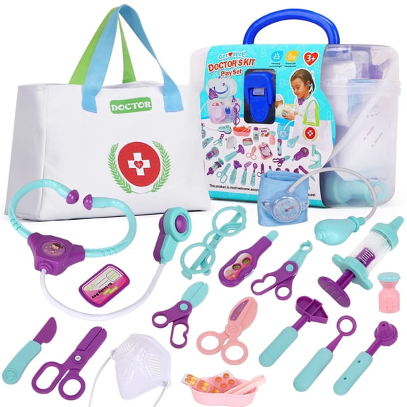 WOBOX 22Pcs Pretend Doctor Play Kit, Light Sound Medical Tools Storage Bag for Kids Toddlers 3