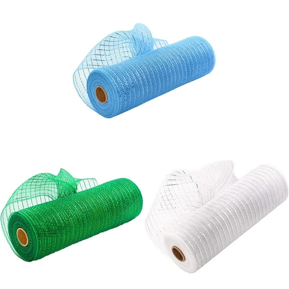 LHWEN Metallic Poly Deco Mesh Ribbon 10 Inch x 30 Feet for Wreaths Bows Garlands and Home DIY Decorations and Reusable with Clean Edges Perfect for Christmas Craft Projects 3PCS