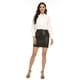 thumbnail image 4 of Fahsyee Falda de piel sintética para mujer, cintura alta, cremallera elástica, mini corte en A, lápiz corto, verano, primavera, talla grande, L, negro, 4 of 5
