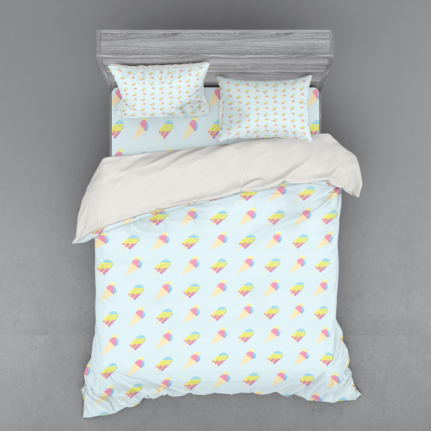 Ice Cream Duvet Cover Set, Pastel Colored Hipster Pattern with Abstract