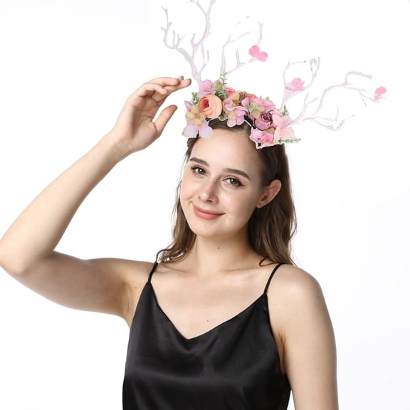 Gothic Deer Antler Flower Crown Headband,Branch Horn Hair Band With Floral Twigs, Halloween Christmas Cosplay Forest Goddess Headdress For Party & Photo Props,Halloween Decorations New