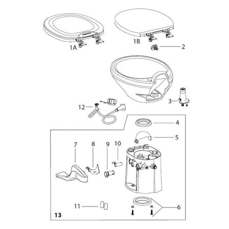 Thetford 42135 White, Style II Low Profile Toilet Base Kit RV Part