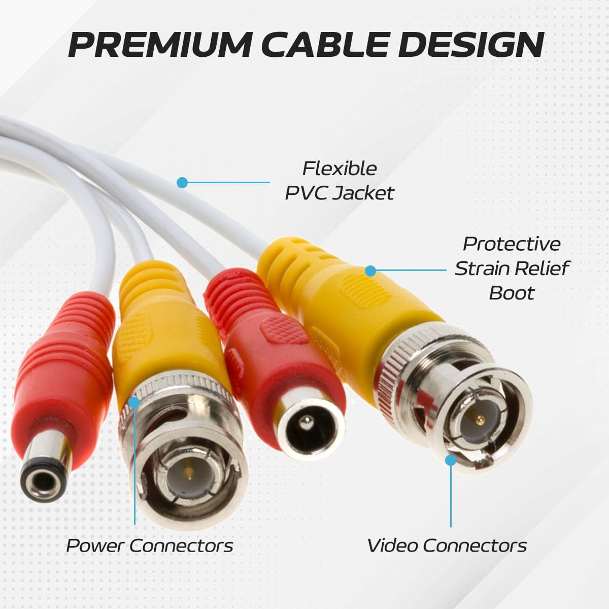 4 Pack of 50FT Premade BNC Video Power Cable – White Plug & Play Extension Cord for CCTV Cameras, DVRs, Security Systems, Surveillance Equipment, Cables Direct Online