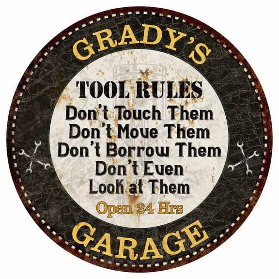 GRADY'S Garage Rules 12" Round Metal Sign Garage Bar Wall Décor 200120013169