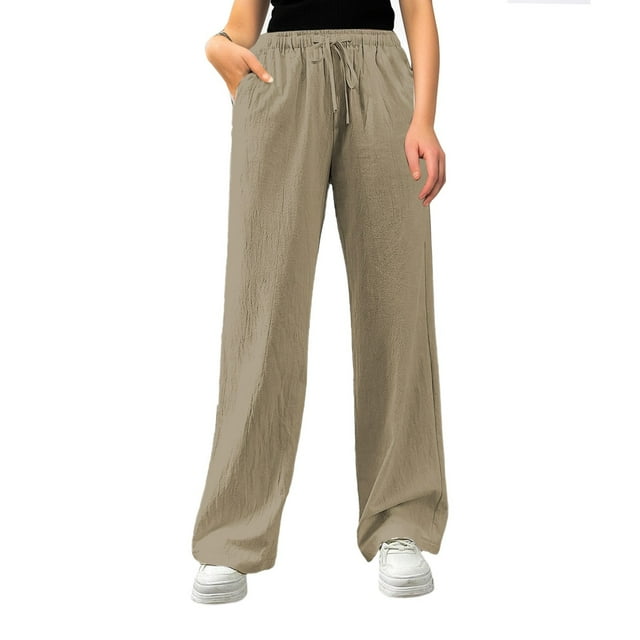 Women's Casual Loose Fit High Waist Drawstring Pants With Side Pockets