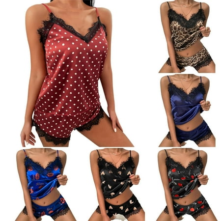 

V Neck Nightwear Satin Sleepwear-Satin Pajamas Women Soft Sleepwear Sexy Lingerie 2 Piece Silk Pj Set for Women with Plus Size Valentine s Day Anniversary Gift