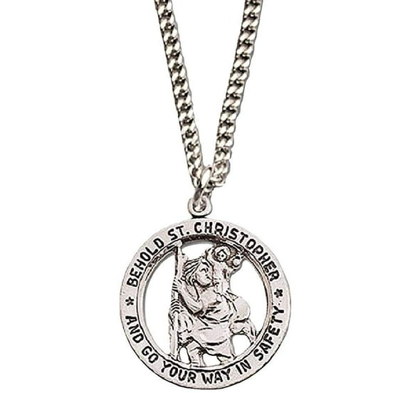 Behold Saint Christopher and Go Your Way in Safety Necklace 18" Chain Gift Boxed