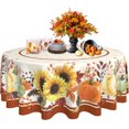 thumbnail image 1 of Fall Tablecloth Round 60 Inch Pumpkin Sunflower Leaves Table Cloth Thanksgiving Autumn Table Cover for Party Picnic Kitchen Dinner Decor, 1 of 5