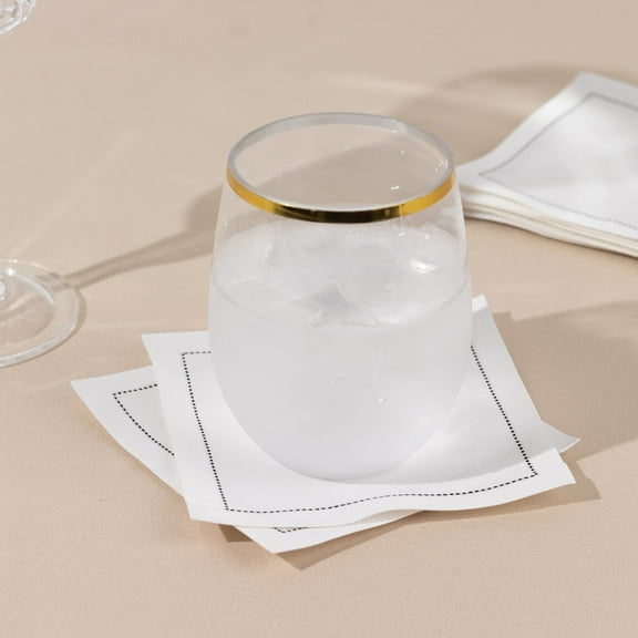 BalsaCircle 50 White Disposable Cotton Cocktail Napkins with Black Hemstitched Border