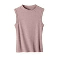 thumbnail image 5 of HOMBOM Khaki Tops for Women 2025 Ribbed Crop Camisole Crew Neck Solid Color Sleeveless Slim Tee, 5 of 9