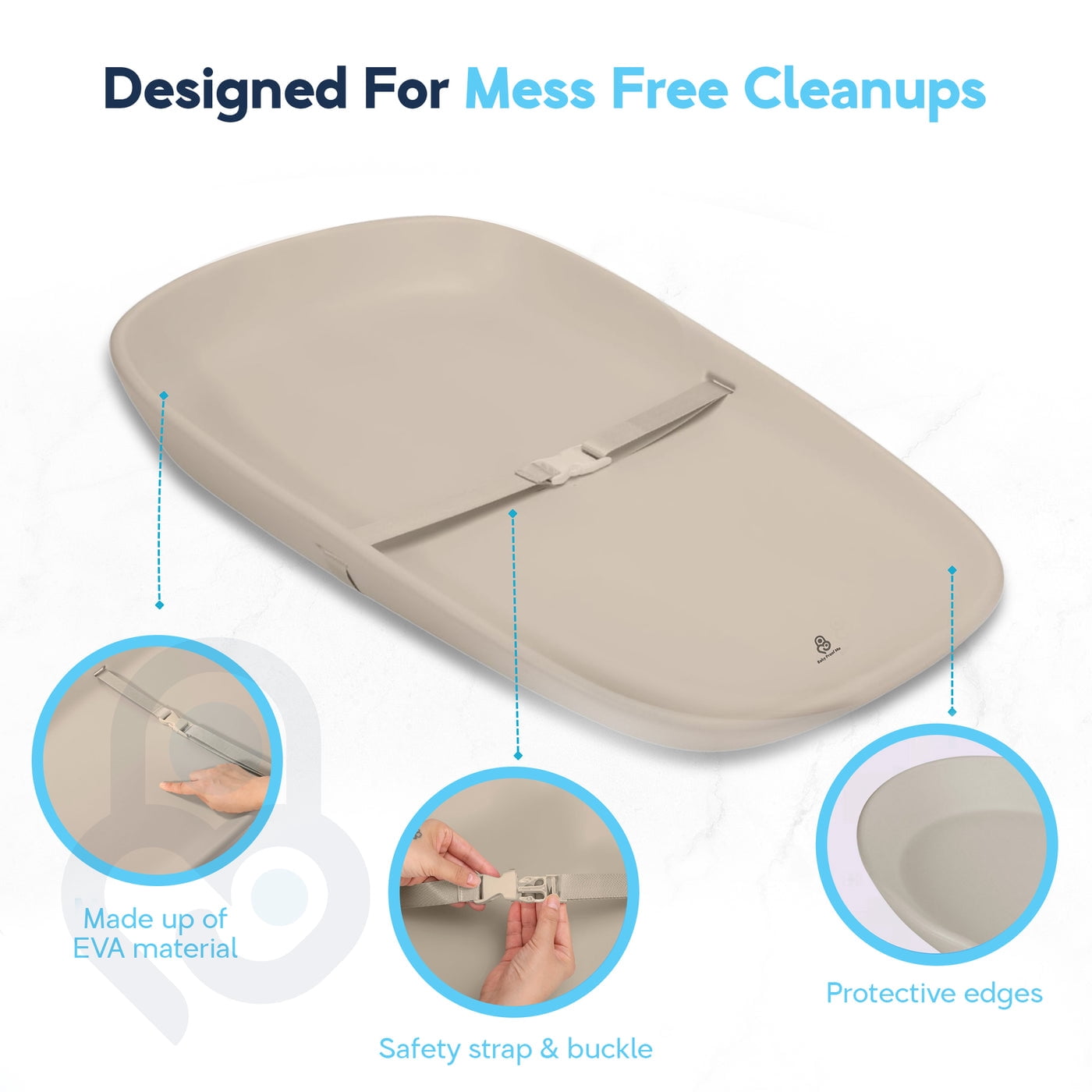 Baby Proof Me Nest Diaper Changing Pad, EVA, Baby Changing Pad with Safety Belt, Beige