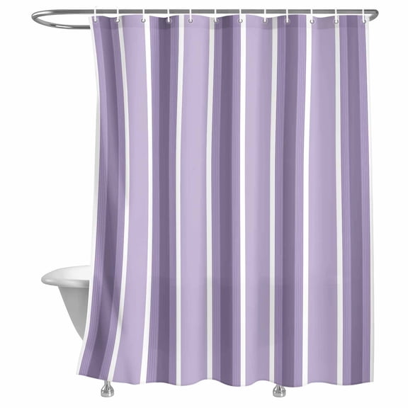 Purple White Stripes Shower Curtain, Modern Minimalist Purple Lines Lightweight Waterproof Fabric Shower Curtain with Rustproof Grommets for Bathroom Bathtub 54x78in