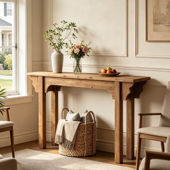 Fnova 63" Farmhouse Console Table, Solid Wood Entryway Table, Long Narrow Sofa Table for Living Room, Hallway, Foyer