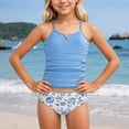 thumbnail image 2 of Ymyiu Teen Girl Bathing Suits Girls Tankini Swimsuits 2 Piece Cross Ruched Swimwear Printed Swim Shorts Girl Bathing Suit Size 9-10 Years (Sky Blue,9-10 Years), 2 of 7