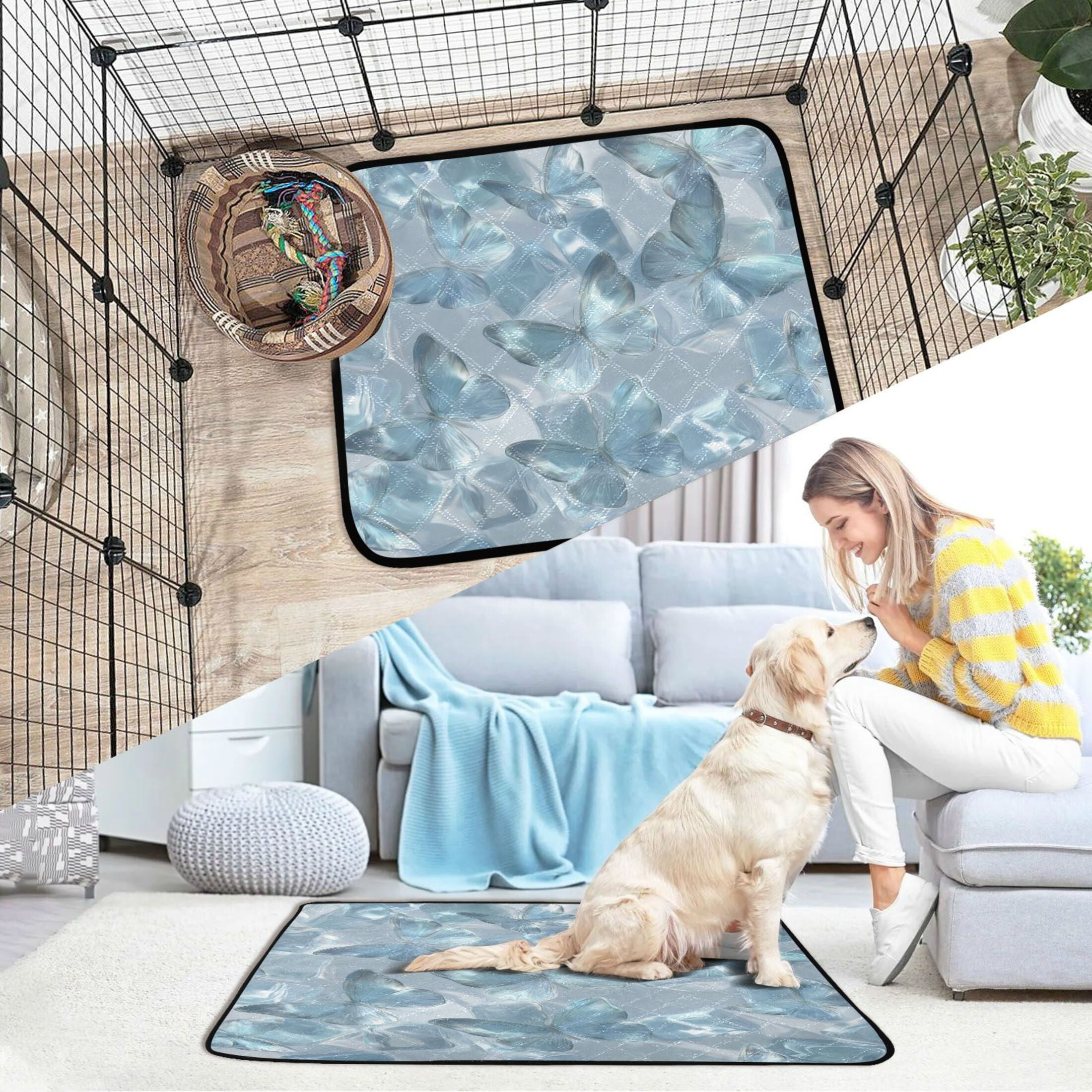 Qxltty Ice Butterfly Cat litter Pads Pet Set of 2 Diaper Mats Center Anti-leakage Layer Absorbent Soft and Comfortable