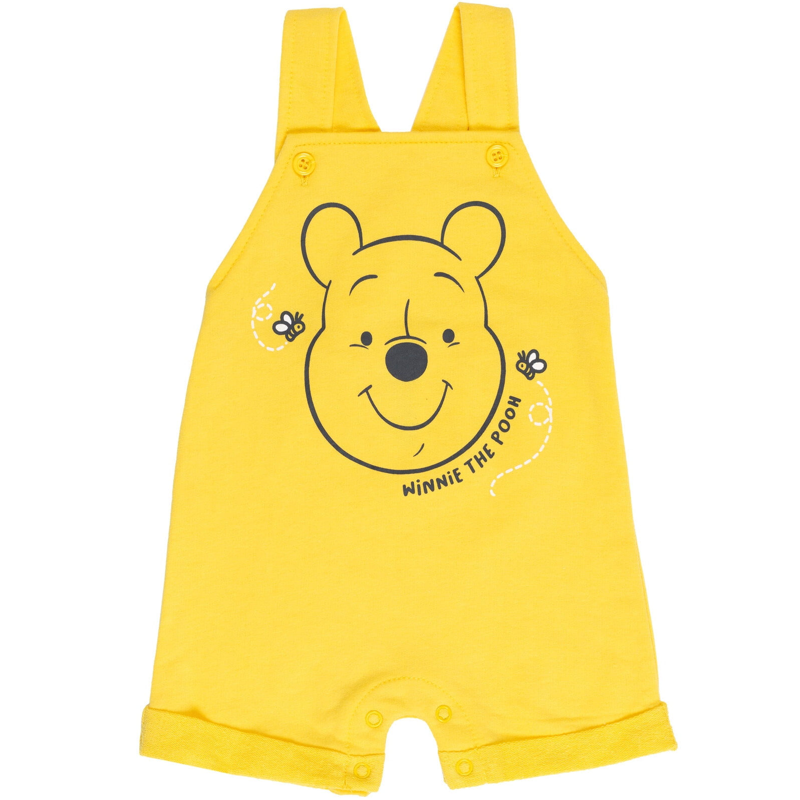 Disney Winnie the Pooh French Terry Short Overalls T-Shirt and Hat, 3-Piece Set