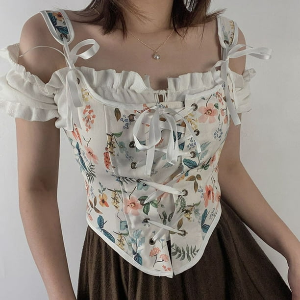 Lolmot Womens Renaissance Lace Up Vintage Boned Bustier Corset Cosplay  Costume Reversible Peasant Bodice 