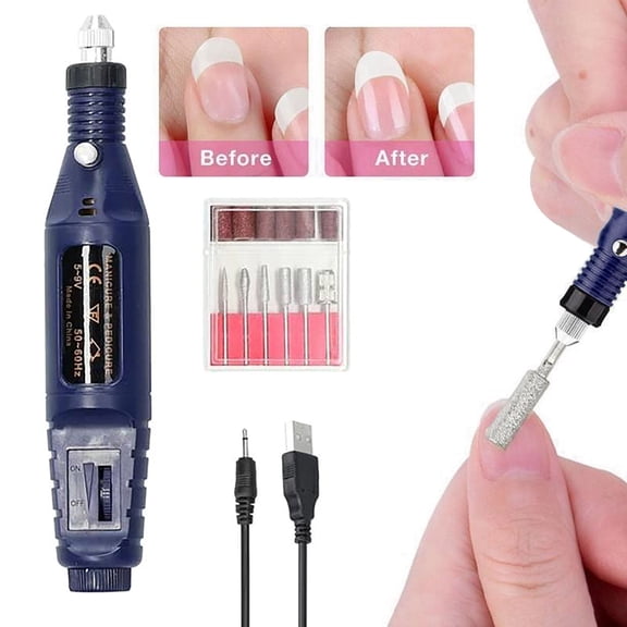 Pen-Style Nail Drill - Usb Electric Nail Grinder Kit with 6 Heads, Adjustable Speed Manicure Tool for Gel Removal, Nail Care Easter Mother'S Day Nail Care Makeup Organizers