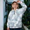 thumbnail image 2 of Uorisanigo Kids Sweatshirt Quarter Zip Pullover Sweatshirts Lightweight Blue Banana Leaf Half Zip Up Hoodies with Long Sleeve, Casual Essentials Half Zipper Crop Tops Fall Clothes, 2 of 7