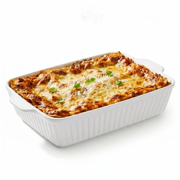 Ceramic Casserole Dish 4.4 Qt, Deep Ceramic Baking Dish and Lasagna Pan, Rectangular Baking Dish with Handles for Oven, White Bakeware for Family Meals and Baking, 1 Pack