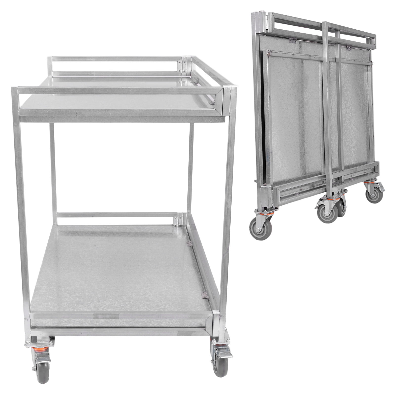 Btidfty 2-Shelf Tool Trolly Cart with Wheels 660lbs Capacity Heavy Duty Rolling Folding Utility Cart with Handle for Warehouse/garage/cleaning/manufacturing